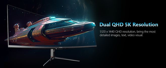 49インチ、5K解像度（W5,120×H1,440）のデュアルQHD・スーパーウルトラ