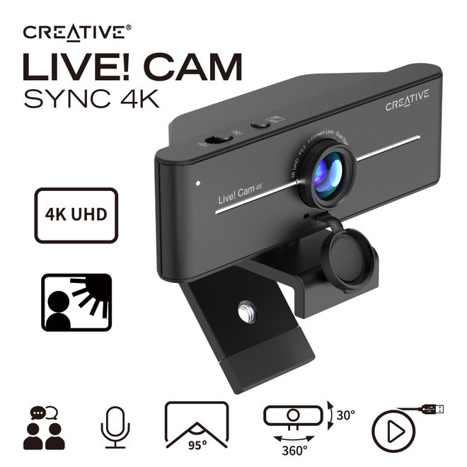 Creative LIVE! CAM SYNC 4K 本体 デュアル マイクとバックライト補正機能を備えた4K UHDウェブカメラ